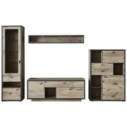 Wohnwand 327,4/207,9/50 cm in Eichefarben, Dunkelgrau