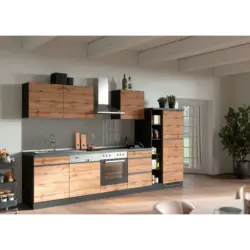 K&uuml;chenblock 330 cm in Graphitfarben, Eiche Wotan