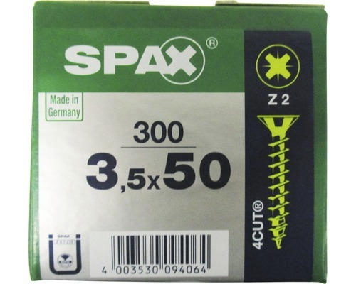 Spax Universalschraube Kreuzschlitz PZ 2, Senkkopf, Holz-Vollgewinde, 3,5x50 mm, 300 Stück