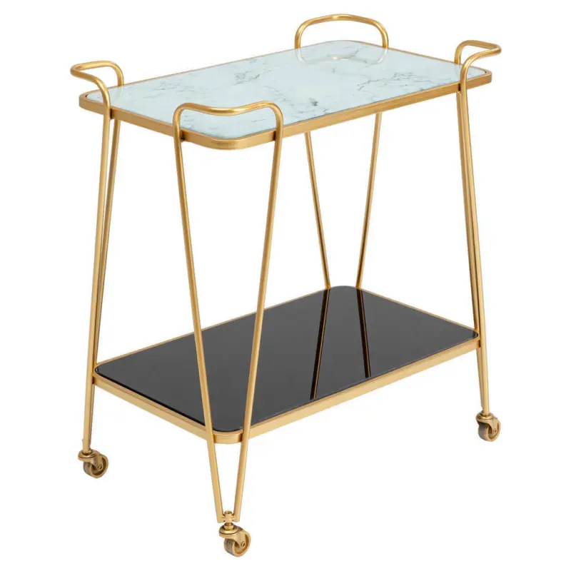 Servierwagen in Wei&szlig;, Dunkelgrau, Messingfarben