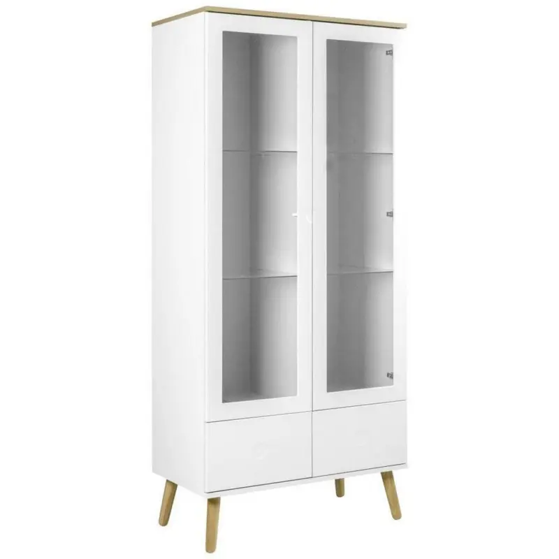 Vitrine in furniert Eiche Wei&szlig;, Eichefarben