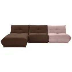 Ecksofa in Kord, Lederlook Braun, Altrosa