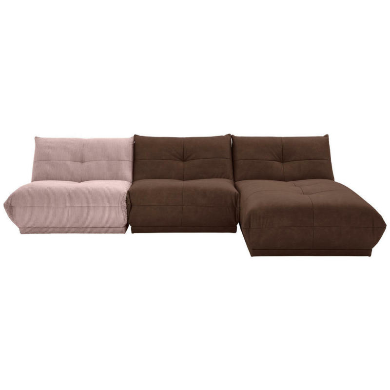 Ecksofa in Kord, Lederlook Braun, Altrosa