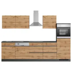 K&uuml;chenblock 300 cm in Graphitfarben, Eiche Wotan
