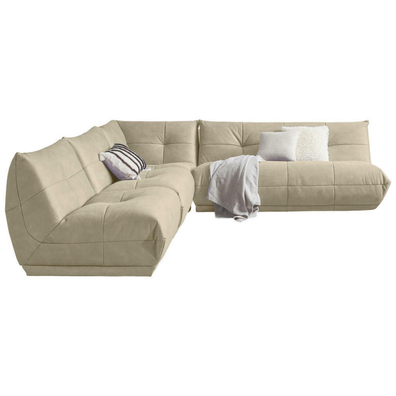 Ecksofa in Lederlook Creme