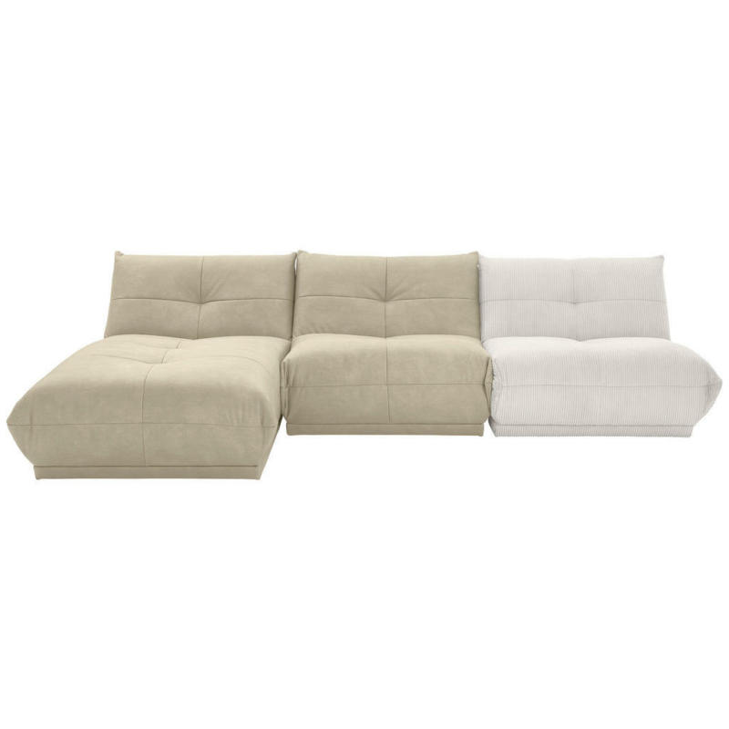 Ecksofa in Kord, Lederlook Creme, Weiß