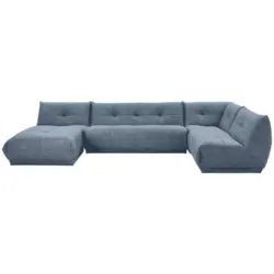 Wohnlandschaft in Lederlook Blaugrau