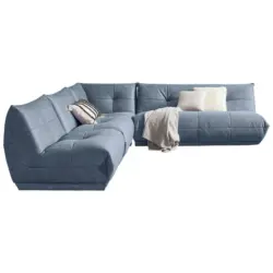 Ecksofa in Lederlook Blaugrau