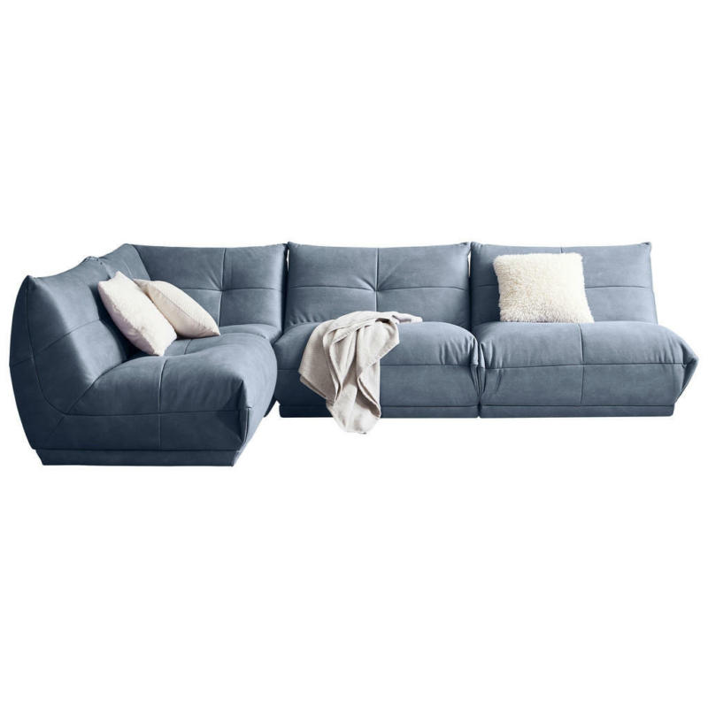 Ecksofa in Lederlook Blaugrau