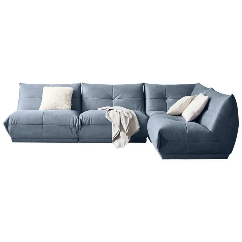 Ecksofa in Lederlook Blaugrau