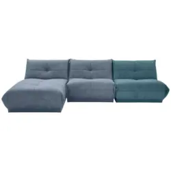 Ecksofa in Kord, Lederlook Petrol, Blaugrau