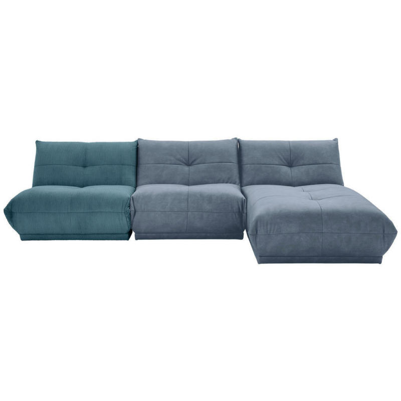 Ecksofa in Kord, Lederlook Petrol, Blaugrau