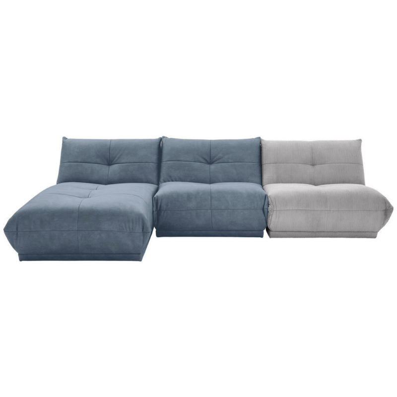 Ecksofa in Kord, Lederlook Grau, Blaugrau