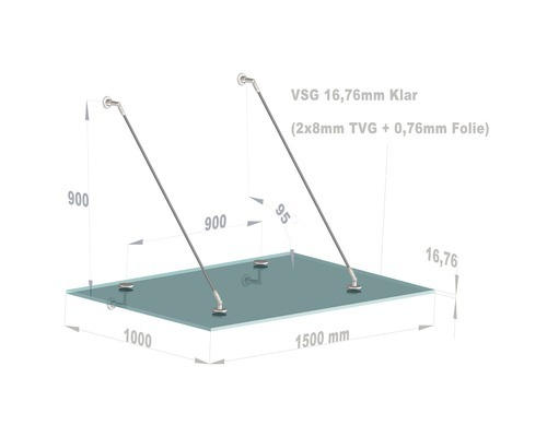 Vordach Hermine Small 150x100 cm VSG klar