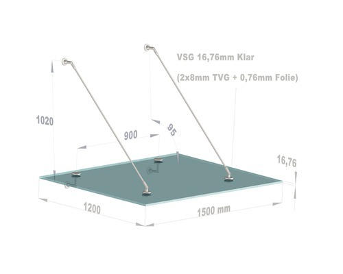 Vordach Hermine Small 150x120 cm VSG klar