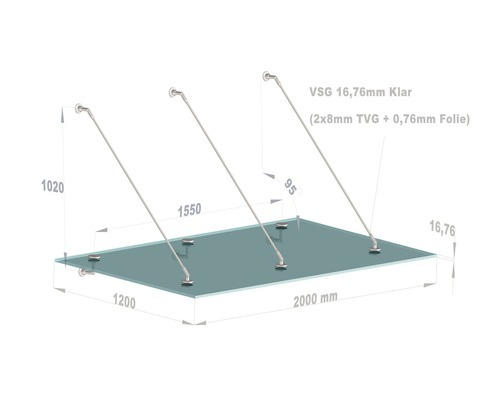 Vordach Hermine Small 200x120 cm VSG klar