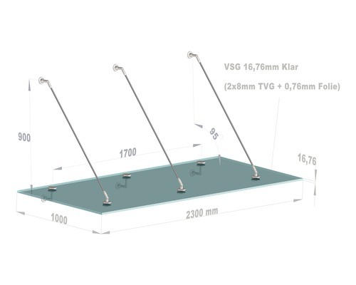 Vordach Hermine Small 230x100 cm VSG klar