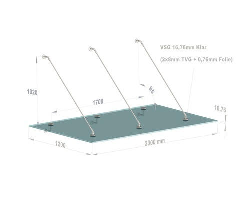 Vordach Hermine Small 230x120 cm VSG klar