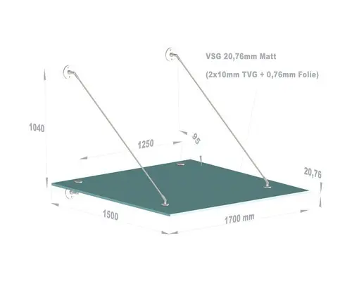 Vordach Hermine Large 170x150 cm VSG satiniert