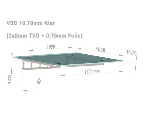 Vordach Leonie Small 150x100 cm VSG klar