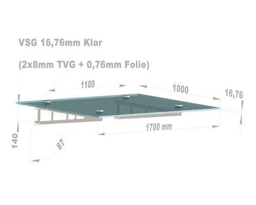 Vordach Leonie Small 170x100 cm VSG klar