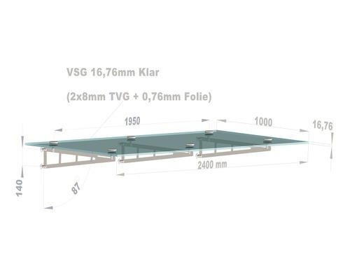 Vordach Leonie Small 240x100 cm VSG klar