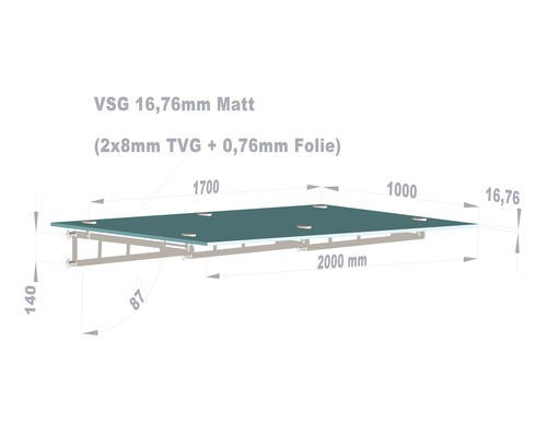 Vordach Leonie Small 200x100 cm VSG satiniert