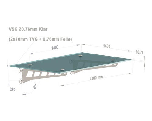 Vordach Leonie Large 200x140 cm VSG klar