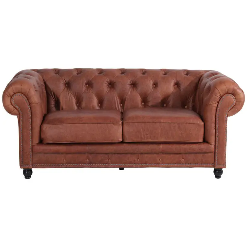 Chesterfield-Sofa in Echtleder Cognac
