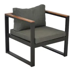 Loungesessel in Metall Graphitfarben, Naturfarben