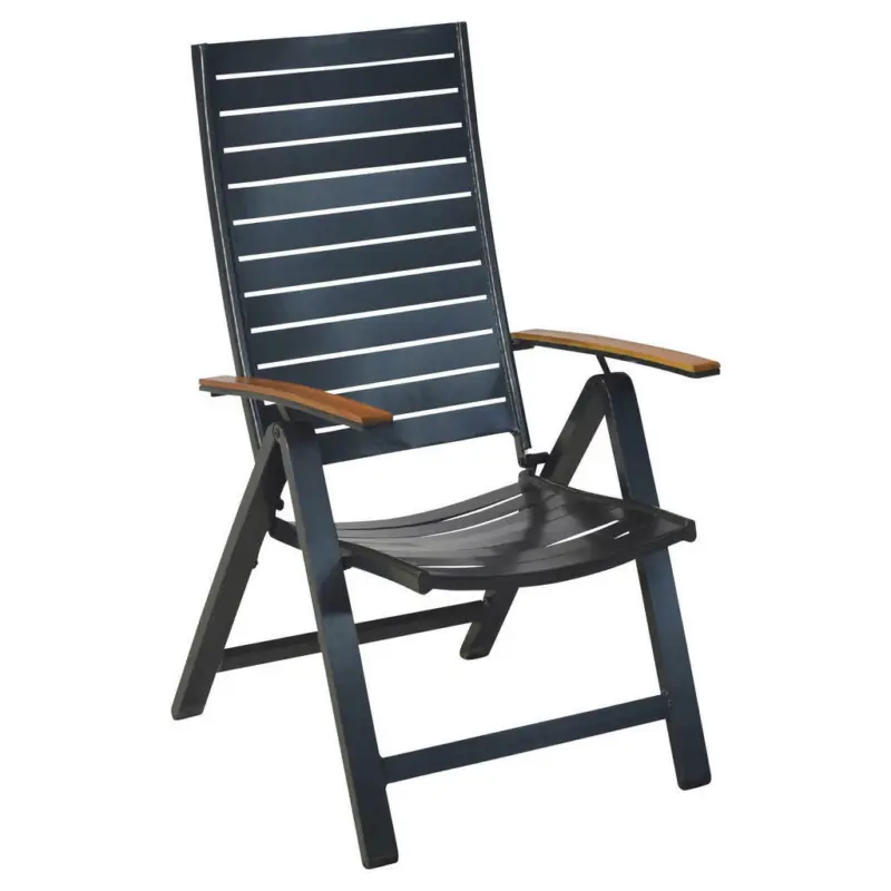 Gartenklappsessel in Holz, Metall Graphitfarben, Naturfarben