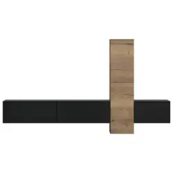 Wohnwand 282/160/37 cm in Schwarz, Eichefarben