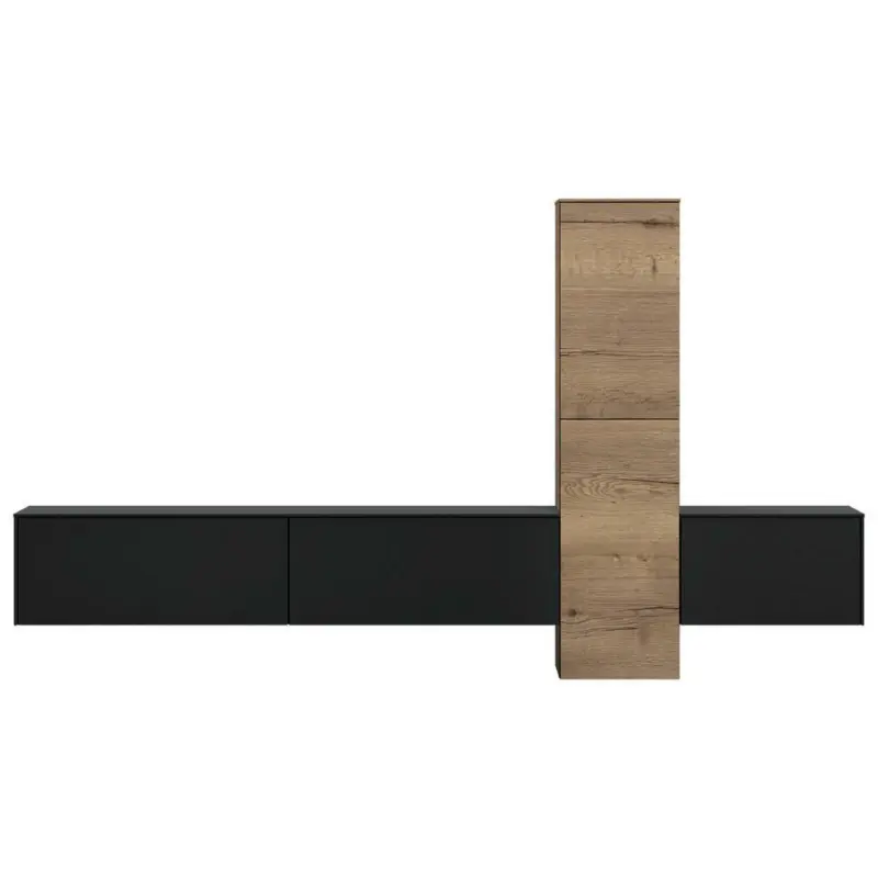 Wohnwand 282/160/37 cm in Schwarz, Eichefarben