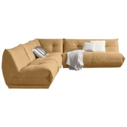 Ecksofa in Lederlook Hellbraun