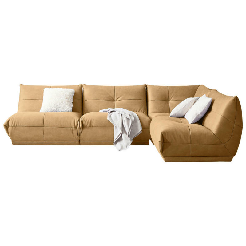 Ecksofa in Lederlook Hellbraun