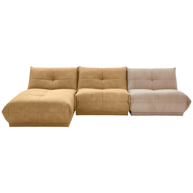 Ecksofa in Kord, Lederlook Taupe, Hellbraun