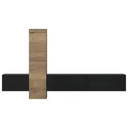 Wohnwand 282/160/37 cm in Schwarz, Eichefarben