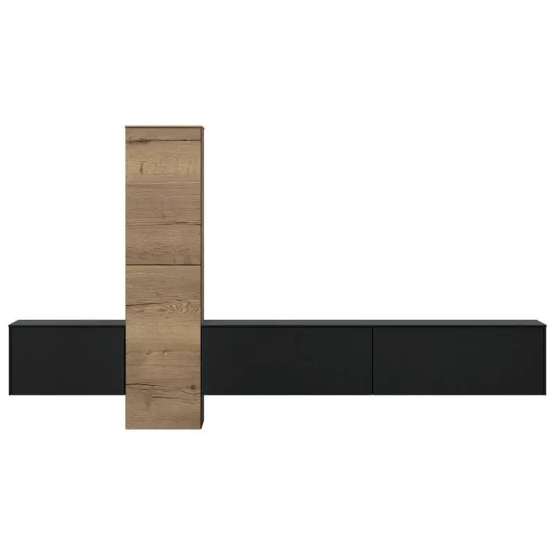 Wohnwand 282/160/37 cm in Schwarz, Eichefarben