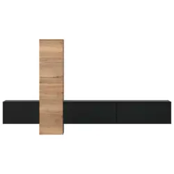Wohnwand 282/160/37 cm in Schwarz, Eichefarben
