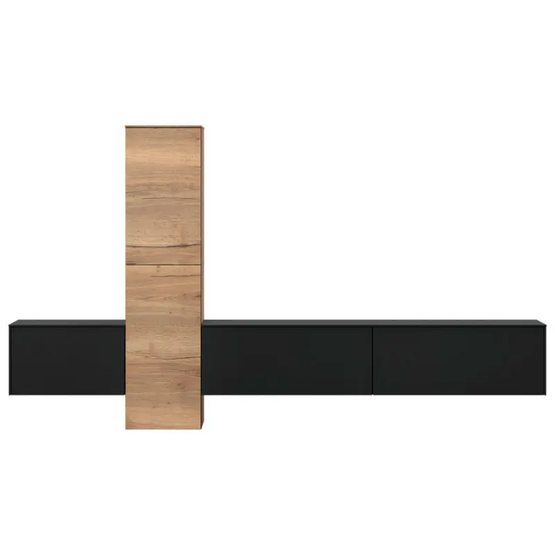 Wohnwand 282/160/37 cm in Schwarz, Eichefarben