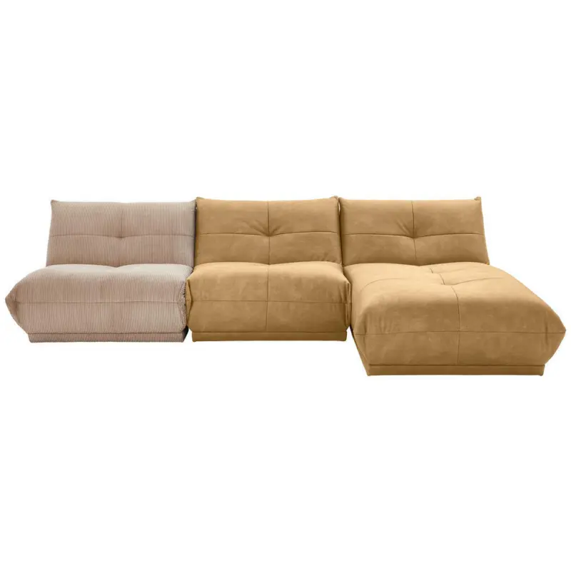 Ecksofa in Kord, Lederlook Taupe, Hellbraun