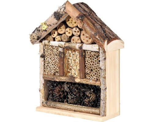 Insektenhotel Rustikal mit Rindendach 30 x 12 x 37 cm