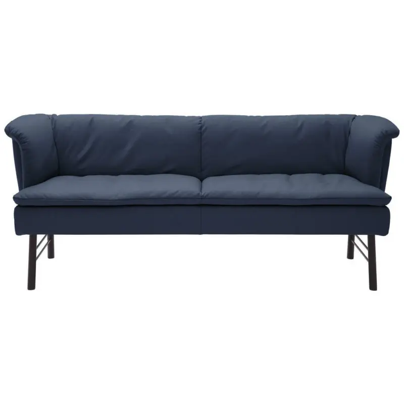 Sitzbank in Metall, Leder Blau