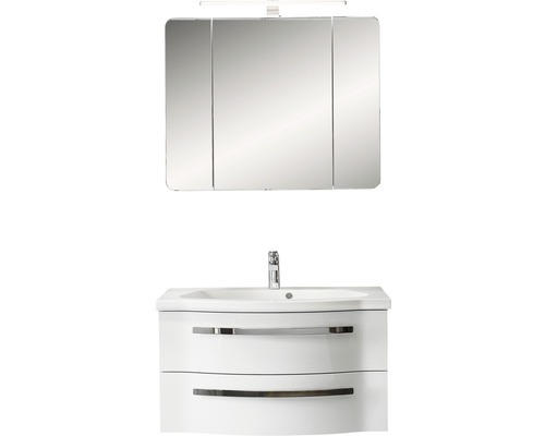 Badmöbel-Set Pelipal Xpressline 4005 Mineralmarmor 200x120x49,6 cm Mineralmarmorwaschbecken weiß mit Spiegelschrank