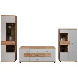 Wohnwand 320/202/48 cm in Hellgrau, Eiche Artisan, Wildeiche