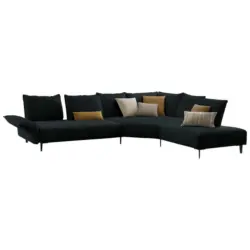 Ecksofa in Flachgewebe Schwarz