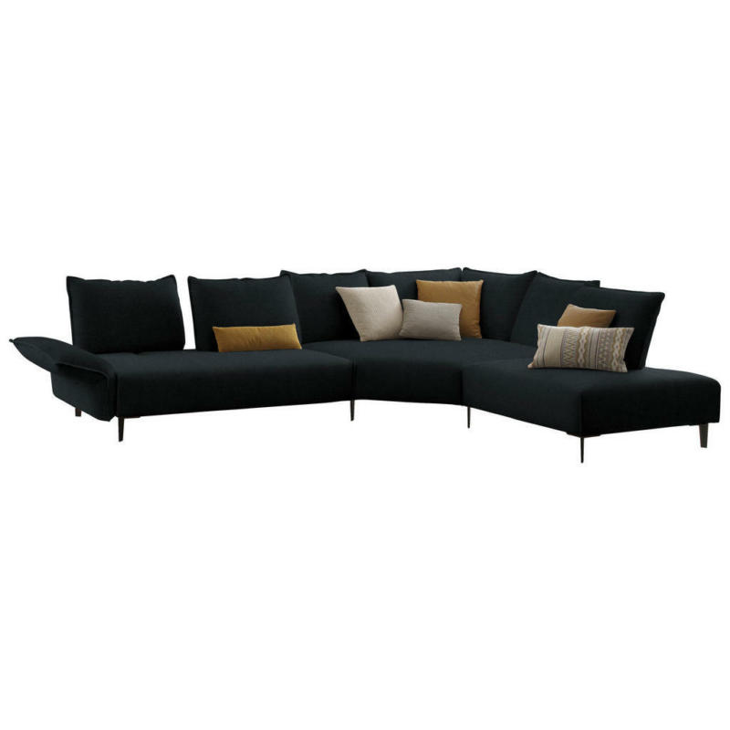 Ecksofa in Flachgewebe Schwarz