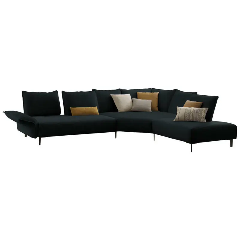 Ecksofa in Flachgewebe Schwarz