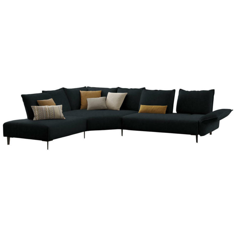 Ecksofa in Flachgewebe Schwarz