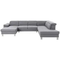 Wohnlandschaft in Webstoff Hellgrau